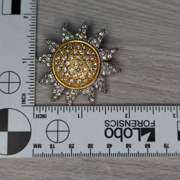 Vintage Rhinestone Gold Tone & Silver Tone Sunflower Brooch/Pin 2" - Picture 5 of 6
